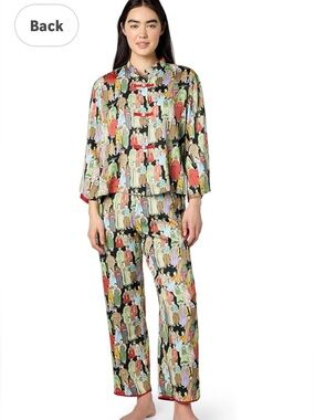 Natori “Dynasty” Multicolor Print 2pc Garment with Red Trim